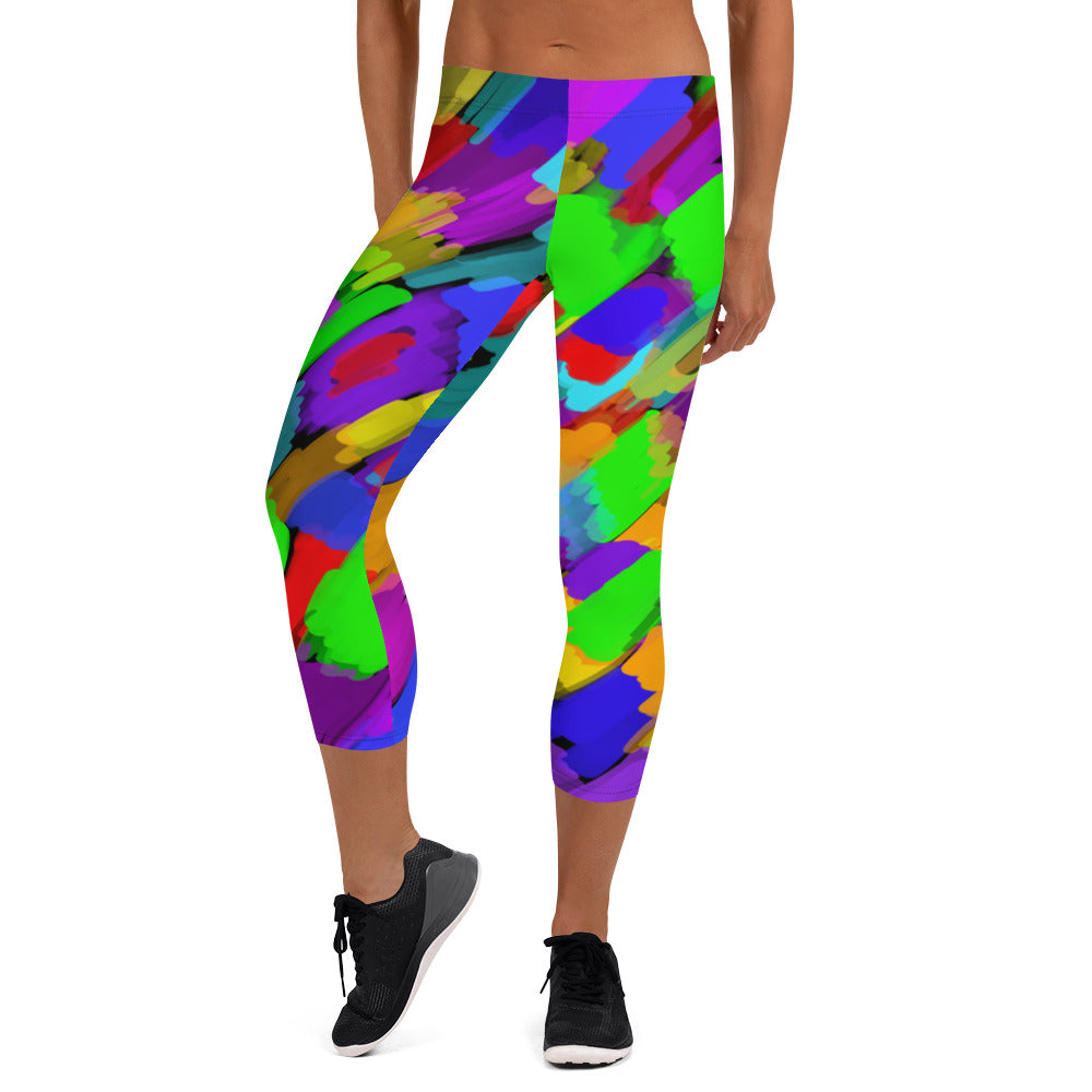 Pouring Rainbows Capri Leggings by Susan Fielder Art