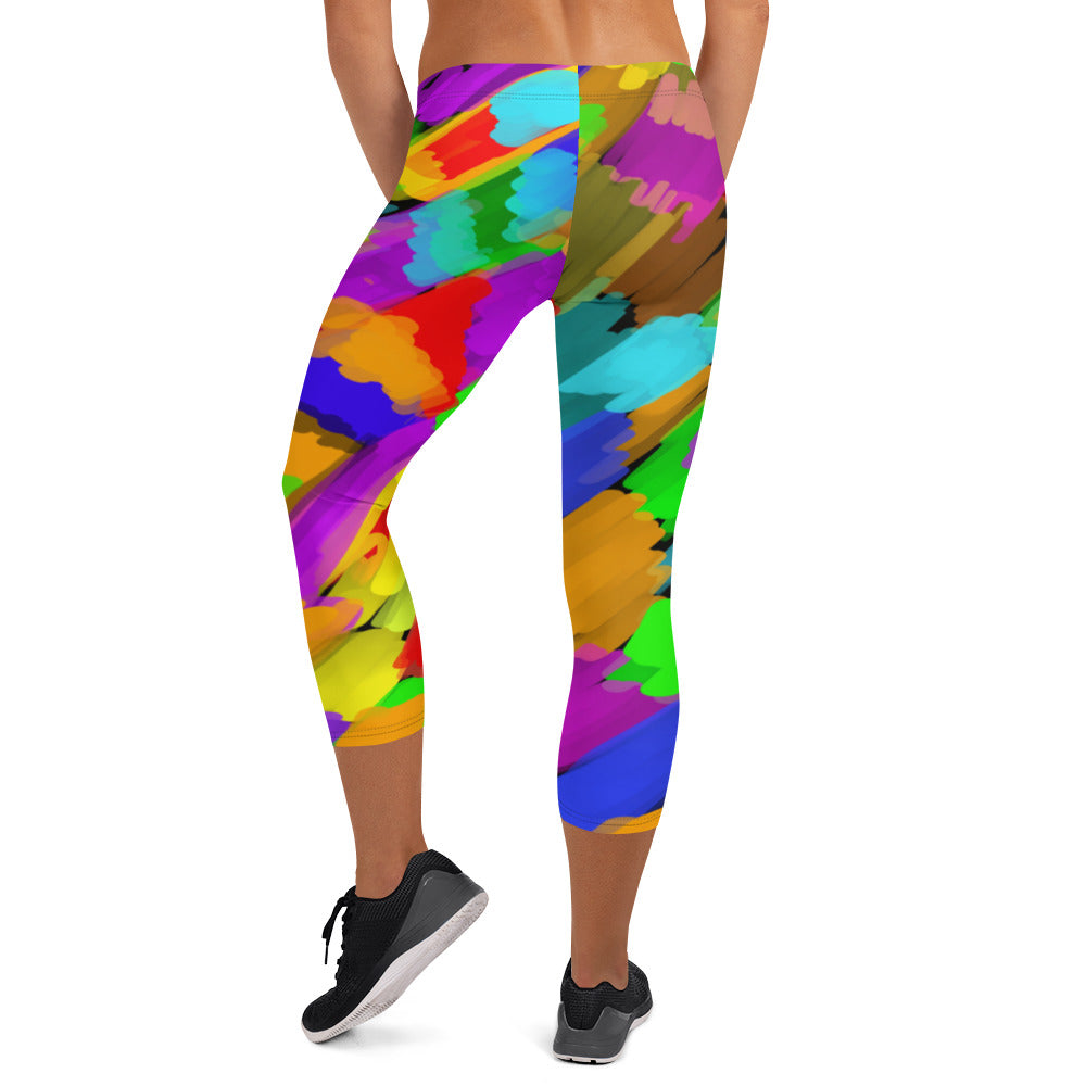 Pouring Rainbows Capri Leggings by Susan Fielder Art