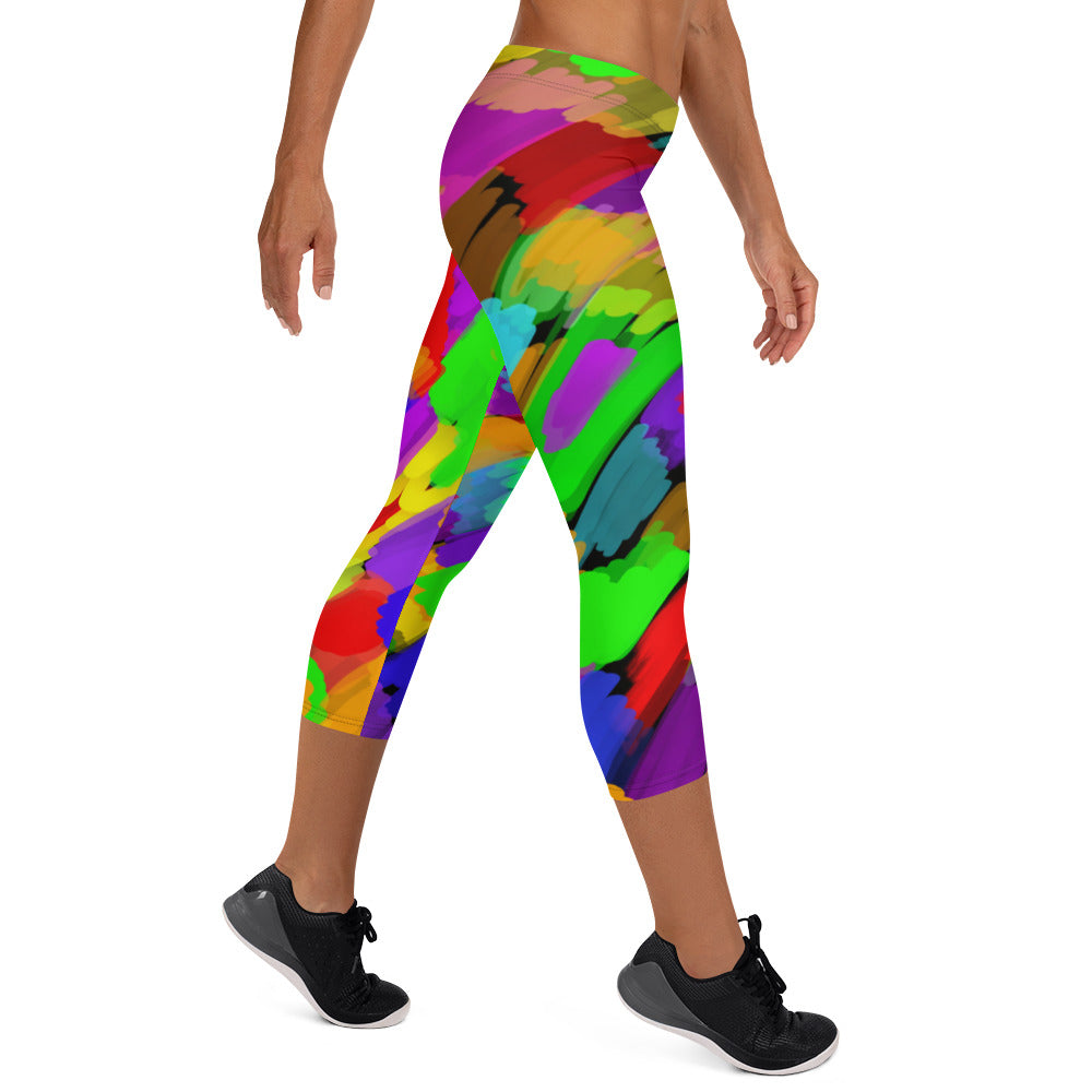 Pouring Rainbows Capri Leggings by Susan Fielder Art