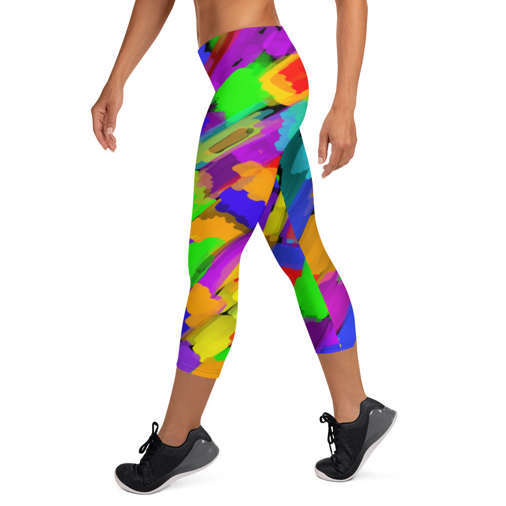 Pouring Rainbows Capri Leggings by Susan Fielder Art